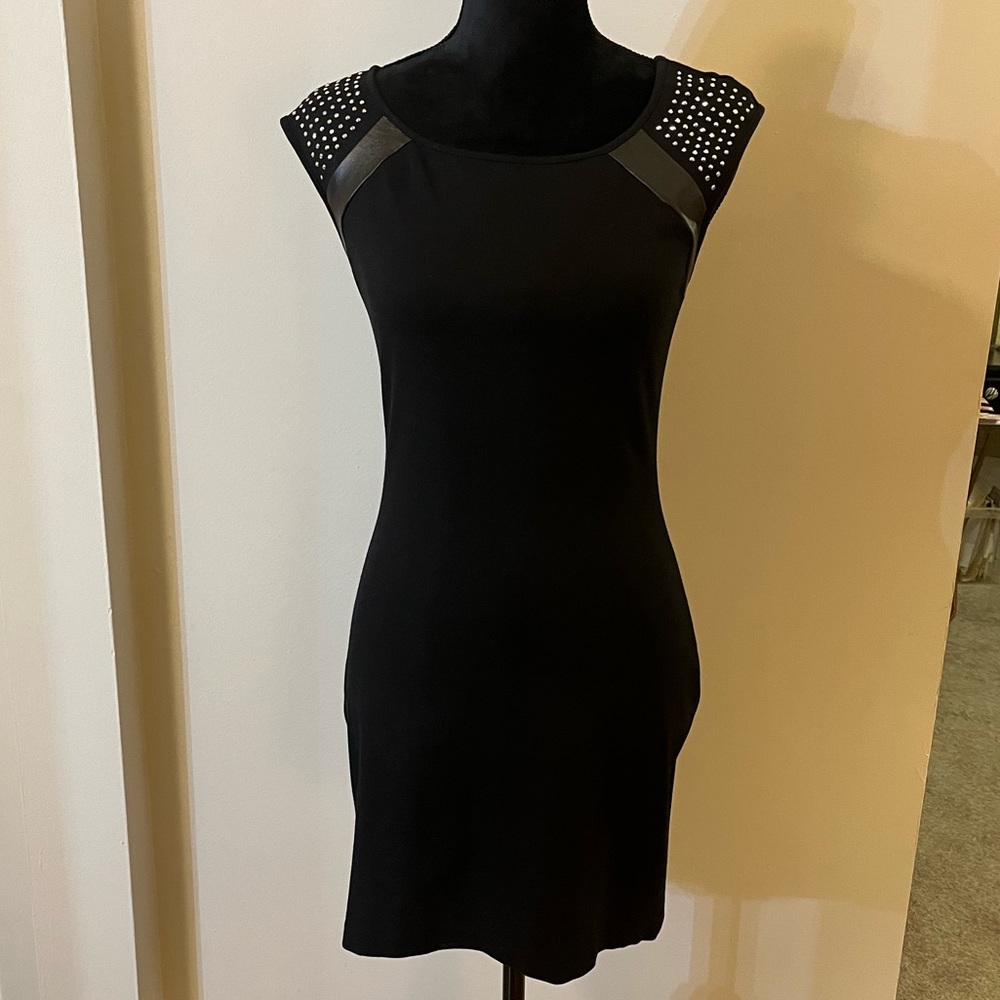 Express Black Mini Rhinestone Studded Shoulder Dress Size Small
